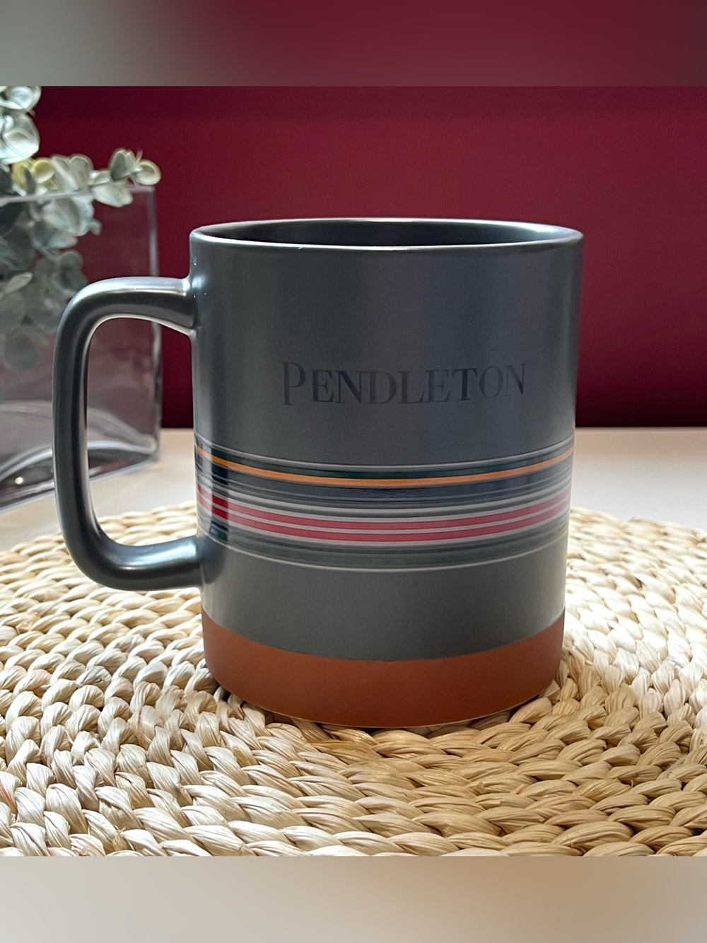 Pendleton 18 oz Large Collectible Stoneware Coffee Mug Gray Striped